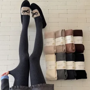 Warm fleece lined winter tights for women solid color thick stretchy footed pantyhose
