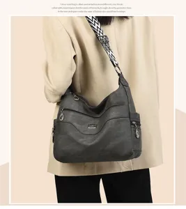 Women soft leather shoulder bag casual large capacity hobo crossbody bag stylish mom bag