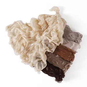 Pleated sheer chiffon scarf with lettuce edge, soft breathable stretch fabric wrap.