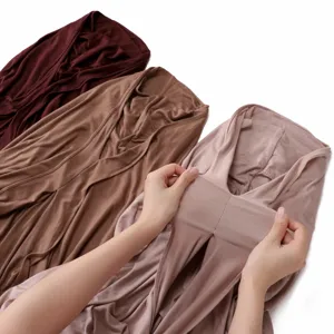 Detail view of solid color mercerized cotton stretch hijab cap showing soft fabric texture.