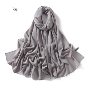 Einfarbiger Chiffon langer Schal elegantes graues Tuch leicht atmungsaktiver Hijab Damen