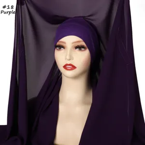 Solid color high quality silk chiffon hijab scarf with matching undercap detail view