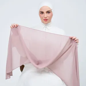 High quality solid color chiffon hood scarf lightweight long hijab for women daily commute elegant look