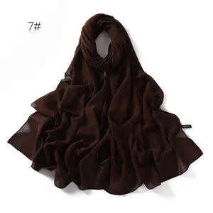 Dunkelbrauner einfarbiger Chiffon-Langschaal für Damen, atmungsaktiver weicher fließender Hijab.