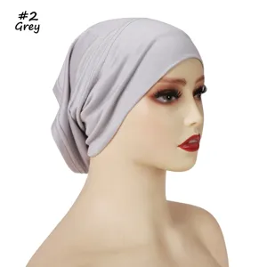 Zachte ademende katoenen ondercap voor dames, elastische effen grijze hijab tulbandmuts.