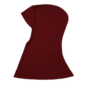 Solid burgundy mercerized cotton hooded cap with long neck protection design for daily wear.