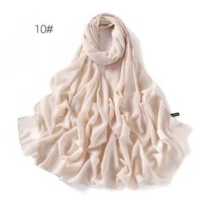 Einfarbiges Perlen-Chiffon-Langtuch, leicht, atmungsaktiv, fließend, Damen Hijab Schal Detailansicht