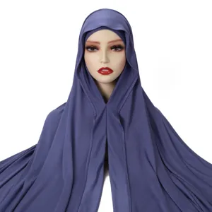 Solid color mercerized cotton slip-on hijab cap, breathable stretch long shawl for women daily.