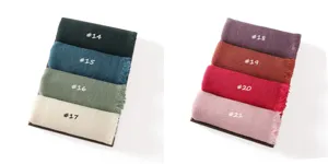 Solid color crinkled fringe women scarf detail showing multiple color options #14 to #21.