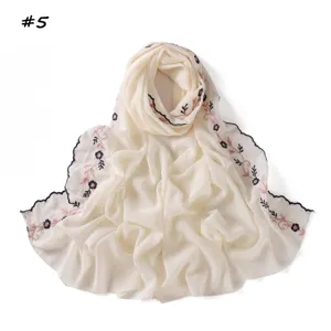 Bufanda de Chiffon Bordada con Flores Retro Borde Ondulado Elegante Chal Ligero de Mujer