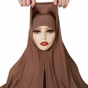 Solid color jersey mercerized cotton long scarf tube cap integrated pullover for women daily