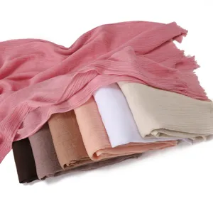 Solid color crinkled fringe scarf women breathable hijab versatile fashion shawl details