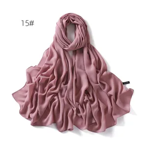 Einfarbig Chiffon Hijab Schal für Damen, weicher drapierter langer Schal, atmungsaktiv.