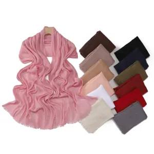 Women pleated solid color scarf elegant breathable lightweight shawl versatile headscarf daily wear