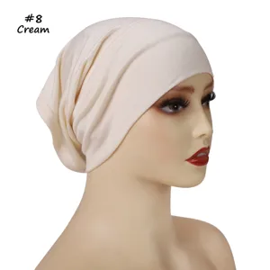 Zachte ademende gemerceriseerde katoenen muts voor dames, comfortabele effen turbankap.