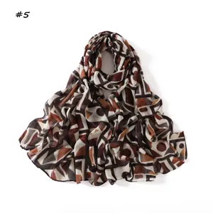 Geometric color block long scarf, soft slub cotton shawl and fashion headscarf for women.
