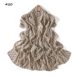 Elegant plaid print chiffon scarf for women, lightweight daily sun protection shawl.