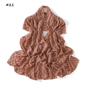 Chic red grid printed chiffon scarf for women, elegant long sun protection shawl design.
