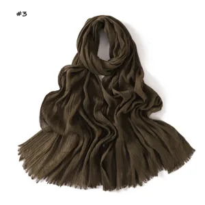 Solid color pleated fringed women scarf versatile breathable shawl headscarf fashion