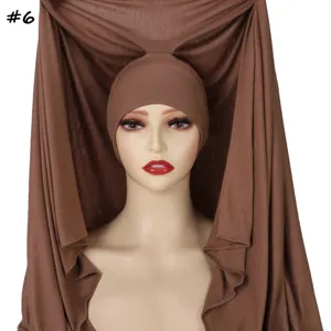 Solid color mercerized cotton long scarf-tube cap integrated simple pullover hijab for daily wear