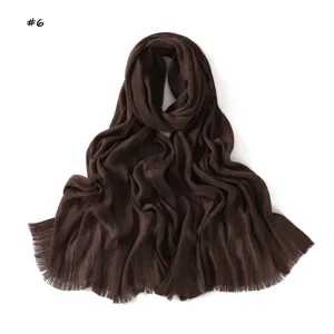 Solid color pleated fringed women's scarf, versatile breathable casual shawl and headscarf.