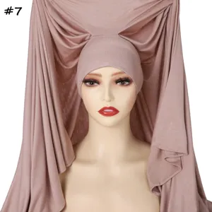 Solid color mercerized cotton hijab turban cap, breathable, skin-friendly, daily wear for women.