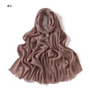 Solid crinkled frayed edge women scarf breathable fashion shawl hijab style new design