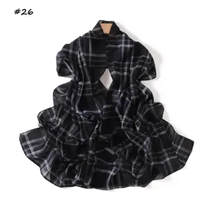 Women plaid chiffon scarf elegant long shawl lightweight sun protection wrap casual neckerchief