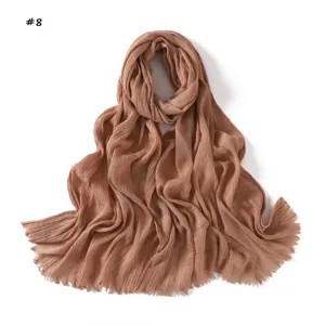 Solid color pleated tassel edge women scarf detail, versatile and breathable fashion shawl.