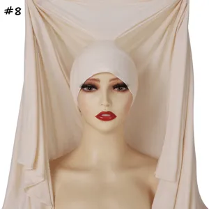Solid color mercerized cotton integrated pullover cap and long scarf, breathable and elastic.