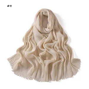 Solid color pleated fringed women scarf lightweight breathable wrap shawl style