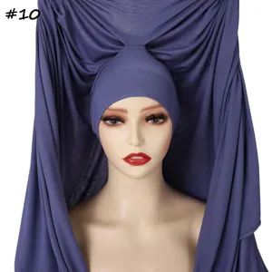 Solid color mercerized cotton jersey hijab cap integrated long scarf for women daily wear