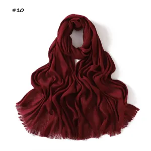 Solid color pleated fringed women scarf versatile breathable fashion shawl detail view