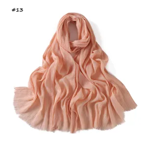 Solid color pleated fringed women scarf lightweight breathable wrap shawl detail view #13