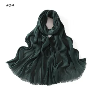 Dark green pleated fringed women scarf fine texture breathable fashion shawl detail view
