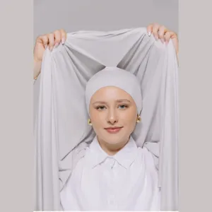 Solid color mercerized cotton instant hijab cap, breathable stretch slip-on head cover for women.