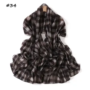Brown white plaid print chiffon scarf women long sun protection shawl fashion commuter accessory