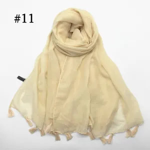 Beige voile scarf with tassel fringe, lightweight breathable modal shawl for women daily wear.