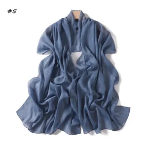 Solid color silver thread chiffon long scarf breathable lightweight pleated shawl wrap.