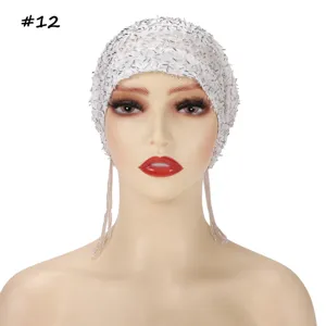 Beaded mesh cap with fringe tassel stylish turban headwear for women fashion accessories