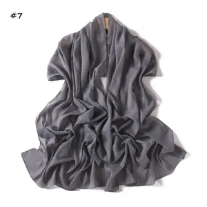 Solid color silver silk chiffon thin long scarf versatile breathable shawl wrap for women.