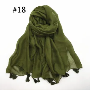 Olive green voile scarf detail, lightweight breathable fabric with delicate tassel hemline.