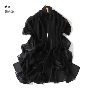 Black shimmering chiffon scarf for women, lightweight breathable long shawl wrap with fine pleats.