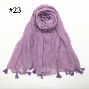 Light purple voile scarf with tassels, breathable and lightweight, perfect women accessory.