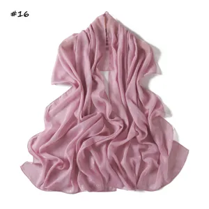 Solid color silver silk chiffon scarf lightweight breathable pink shawl for women detail view