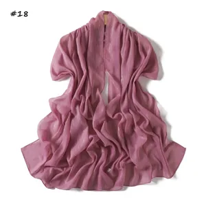 Solid silver silk chiffon thin scarf elegant pleated shawl versatile breathable women headscarf