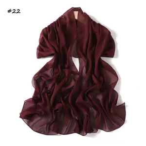 Solid color silver silk chiffon long scarf lightweight breathable pleated women shawl wrap