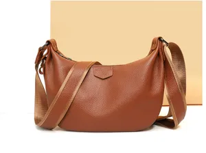 Brown leather crossbody bag for women, large capacity dumpling shoulder bag daily use.