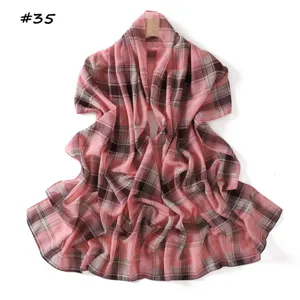 Pink plaid chiffon scarf detail view, elegant lightweight neck wrap for women daily wear.