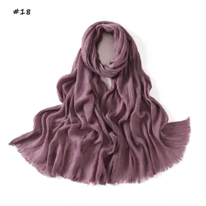 Solid color crinkled women scarf detail with fringe edges soft breathable daily fashion shawl